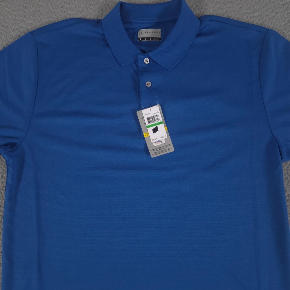 PGA TOUR Polo Shirt Mens L Classic Blue Polyester Moisture Wicking UPF50 NEW $52